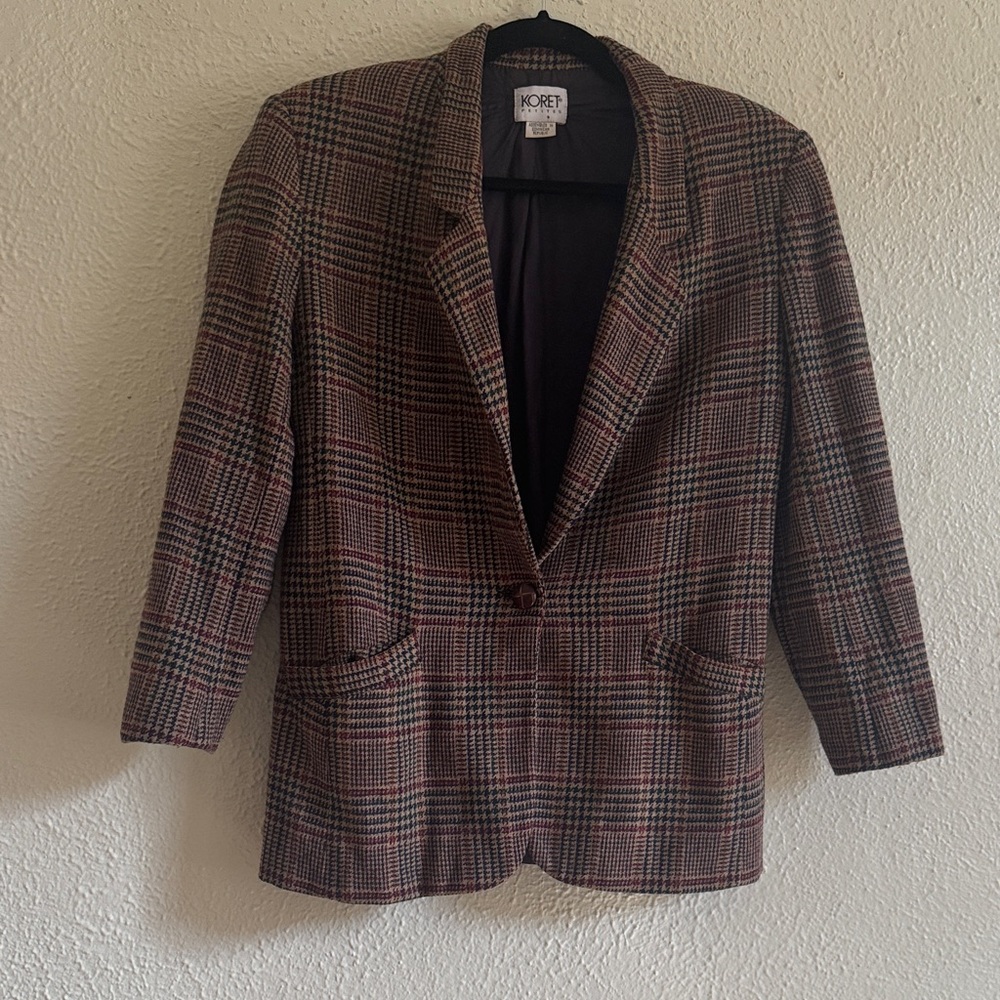 Koret Brown, navy, red Plaid Single-Button Blazer